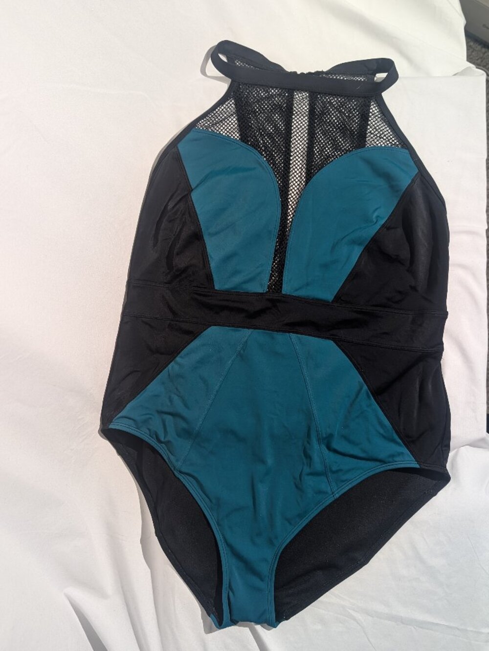 Adore Me Swimsuit Black Teal One Piece Mesh Panel